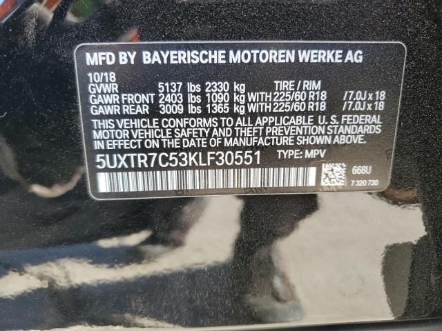 VIN 5UXTR7C53KLF30551 2019 BMW X3 no.13