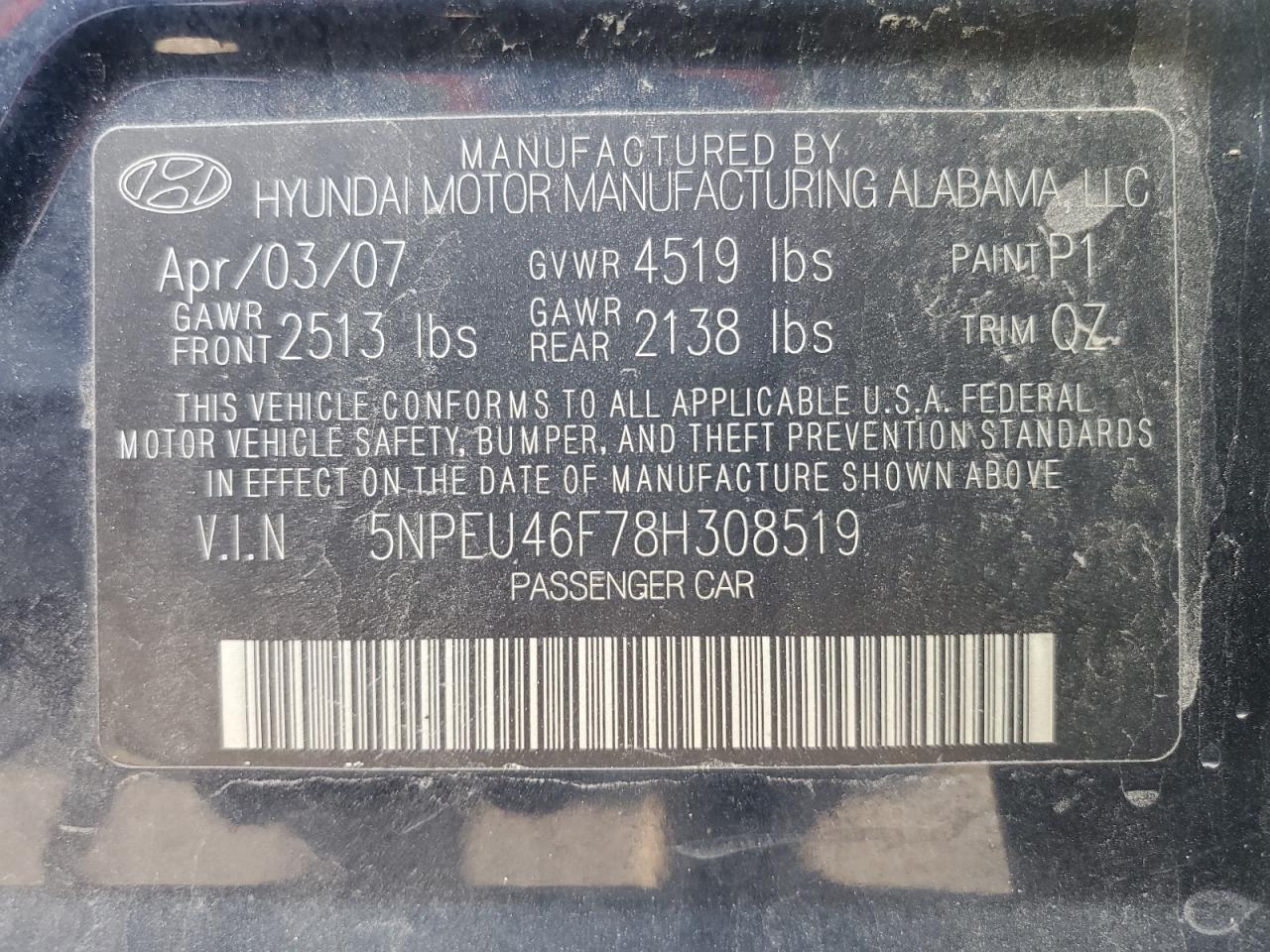 Lot #3025811301 2008 HYUNDAI SONATA SE/