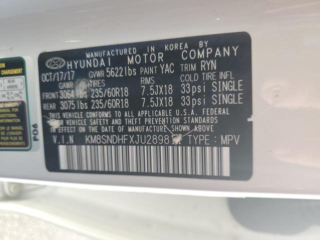 VIN KM8SNDHFXJU289811 2018 HYUNDAI SANTA FE no.14