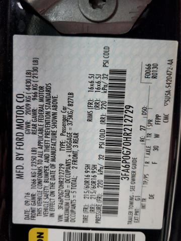 2017 FORD FUSION S - 3FA6P0G70HR212729