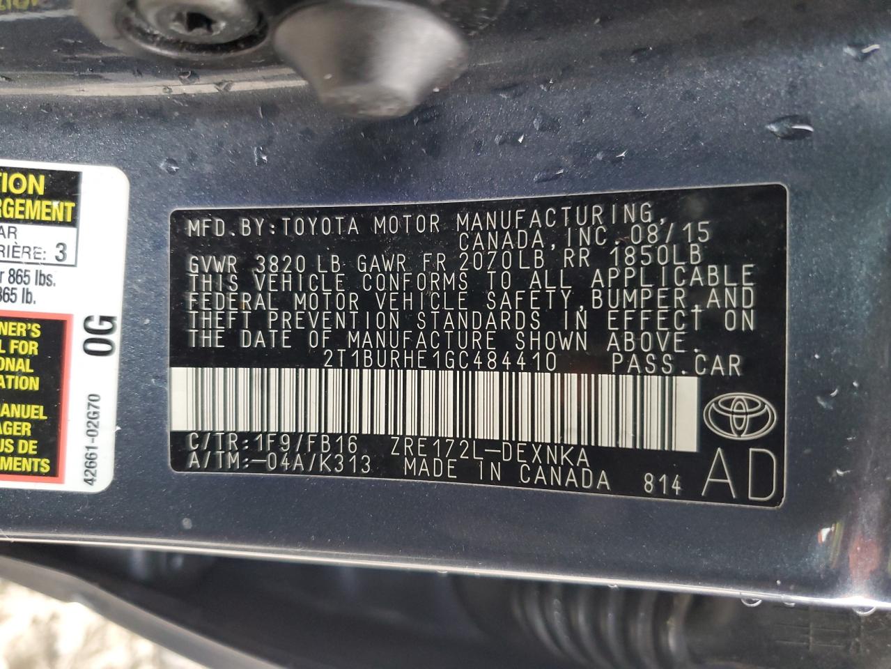 Lot #3033348825 2016 TOYOTA COROLLA L