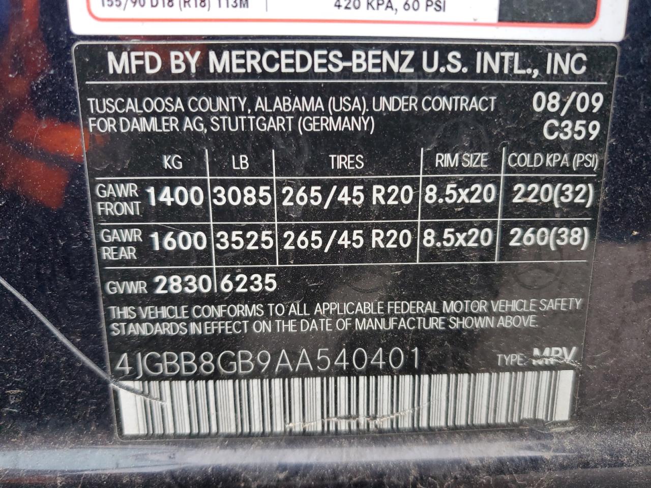 Lot #3030423481 2010 MERCEDES-BENZ ML 350 4MA