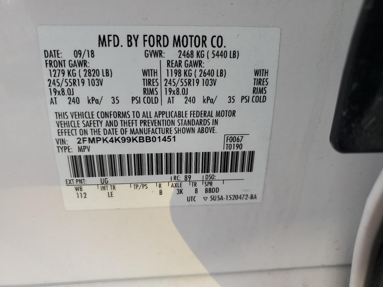 Lot #3031447907 2019 FORD EDGE TITAN