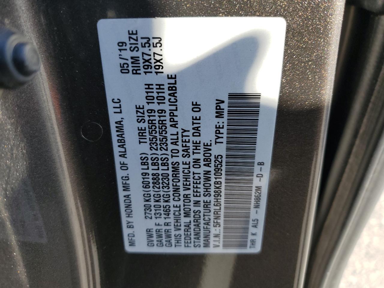 Lot #3030688120 2019 HONDA ODYSSEY