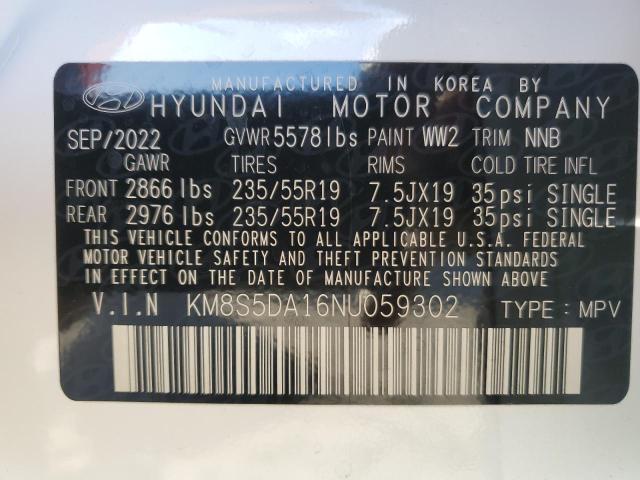 VIN KM8S5DA16NU059302 2022 HYUNDAI SANTA FE no.13