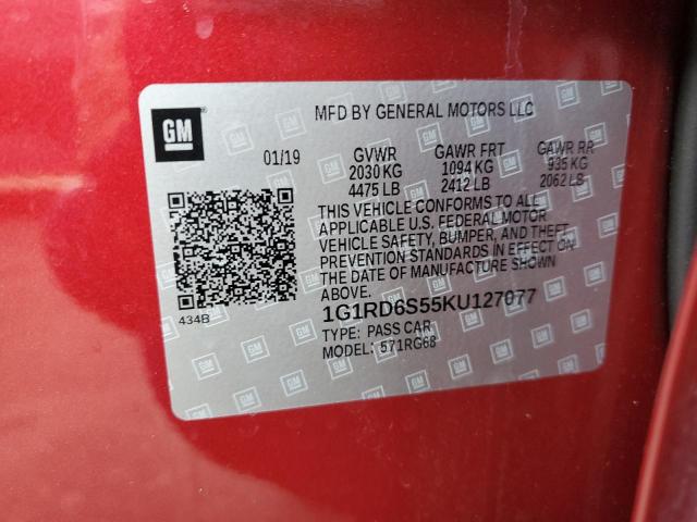 2019 CHEVROLET VOLT PREMI - 1G1RD6S55KU127077