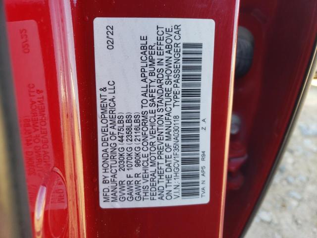 VIN 1HGCV1F35NA030118 2022 HONDA ACCORD no.12