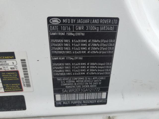 2016 LAND ROVER RANGE ROVE - SALWR2EF1GA121772