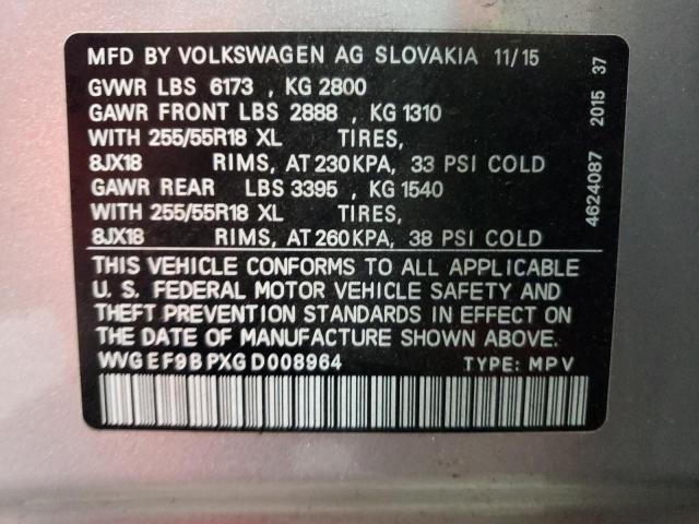 2016 VOLKSWAGEN TOUAREG SP WVGEF9BPXGD008964