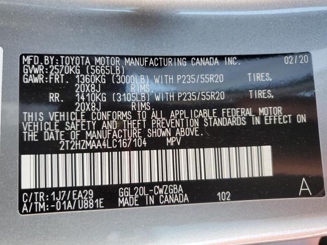 VIN 2T2HZMAA4LC167104 2020 LEXUS RX350 no.12