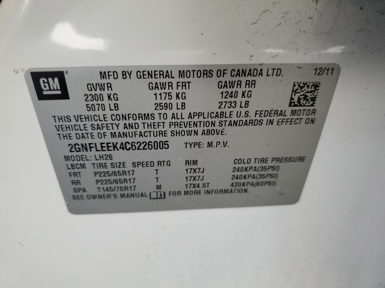 Lot #3034440724 2012 CHEVROLET EQUINOX LT