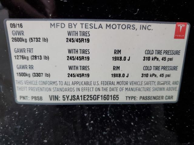 2016 TESLA MODEL S 5YJSA1E25GF160165