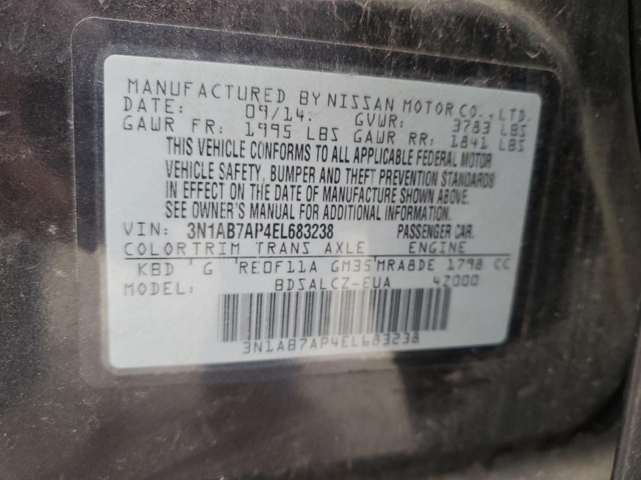 Lot #3034400092 2014 NISSAN SENTRA S