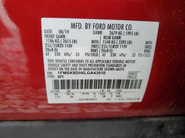 VIN 1FMSK8DH6LGA43010 2020 FORD EXPLORER no.14