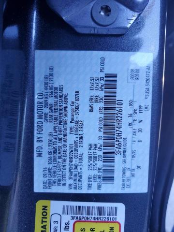 2017 FORD FUSION SE - 3FA6P0H74HR226101
