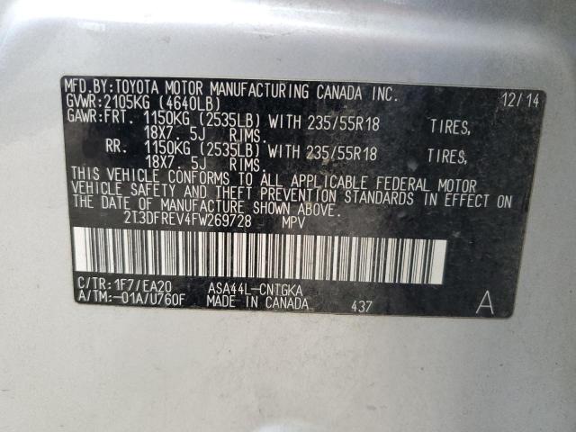 2015 TOYOTA RAV4 4D 2W 2T3DFREV4FW269728