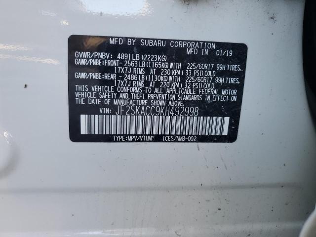 2019 SUBARU FORESTER JF2SKACC9KH492998