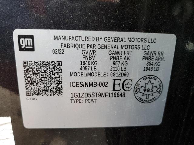 2022 CHEVROLET MALIBU LT - 1G1ZD5ST9NF116648