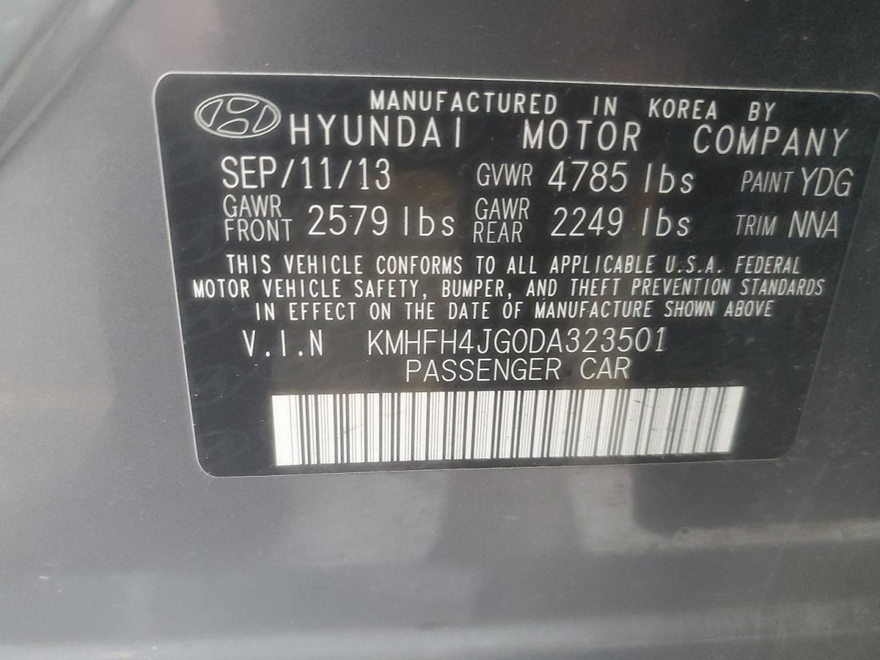 Lot #3028601950 2013 HYUNDAI AZERA GLS