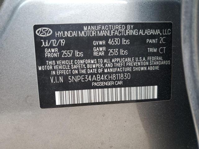 VIN 5NPE34AB4KH811830 2019 HYUNDAI SONATA no.12