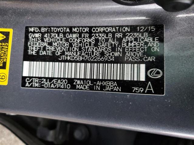 VIN JTHKD5BH7G2266934 2016 LEXUS CT 200 no.12