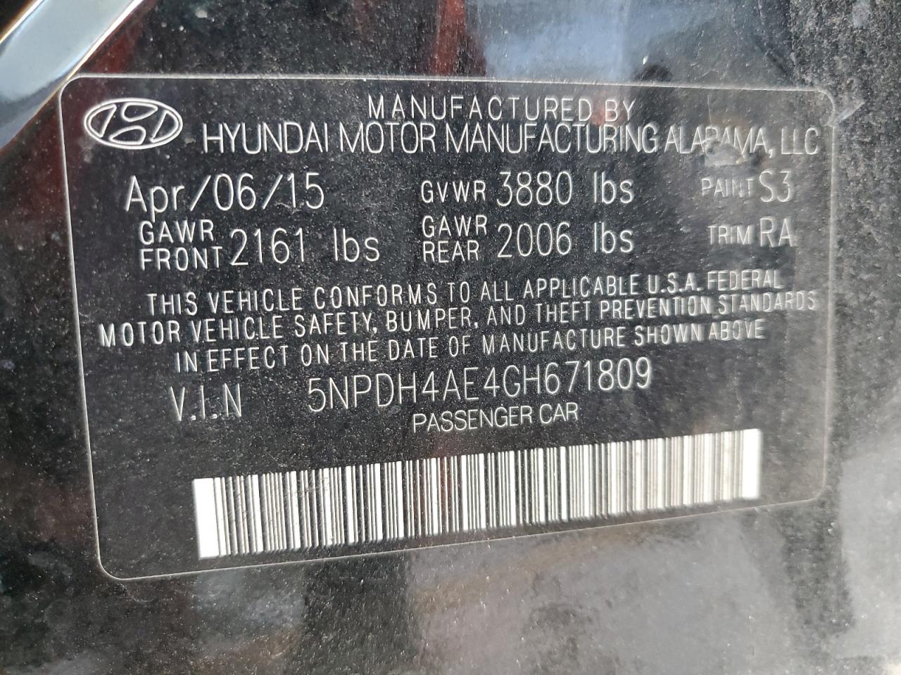 Lot #3033059990 2016 HYUNDAI ELANTRA SE