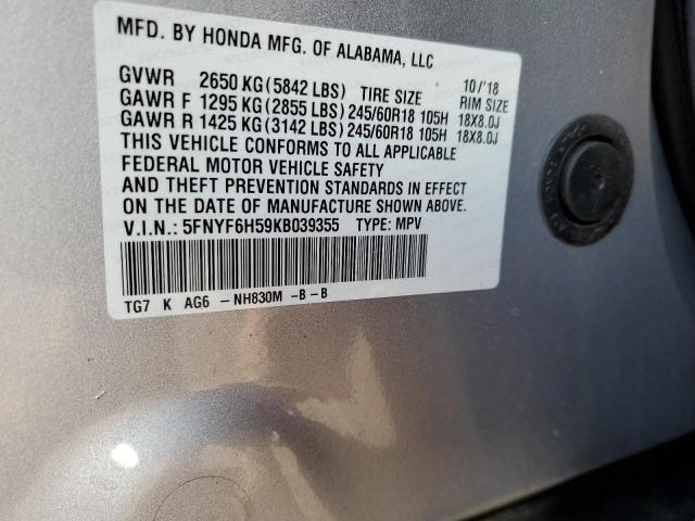 VIN 5FNYF6H59KB039355 2019 HONDA PILOT no.13