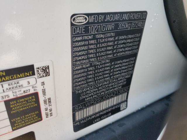 2022 LAND ROVER RANGE ROVE - SALWR2SU0NA213830