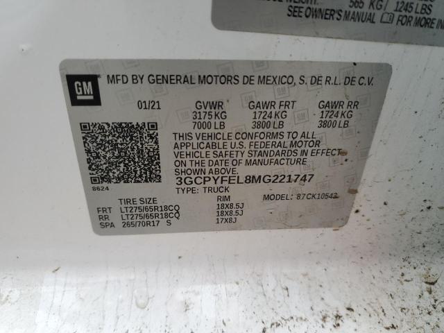 VIN 3GCPYFEL8MG221747 2021 CHEVROLET ALL MODELS no.12