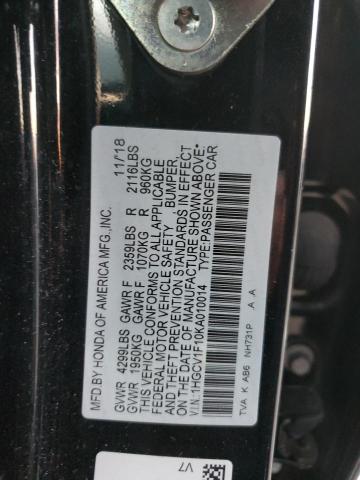 VIN 1HGCV1F10KA010014 2019 HONDA ACCORD no.12