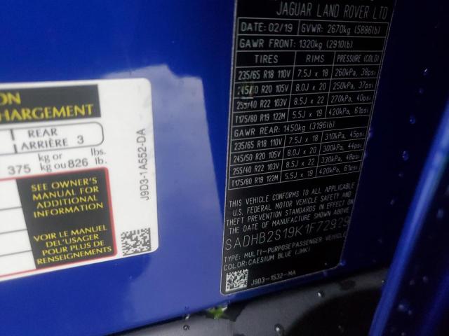 2019 JAGUAR I-PACE S SADHB2S19K1F72929