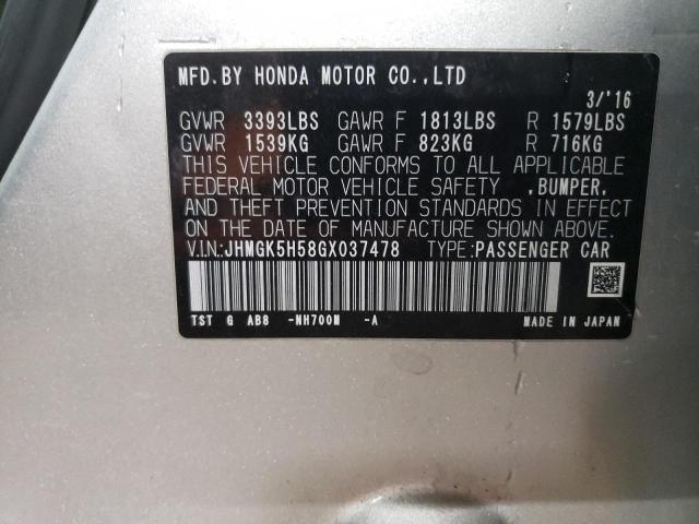 VIN JHMGK5H58GX037478 2016 HONDA FIT no.12