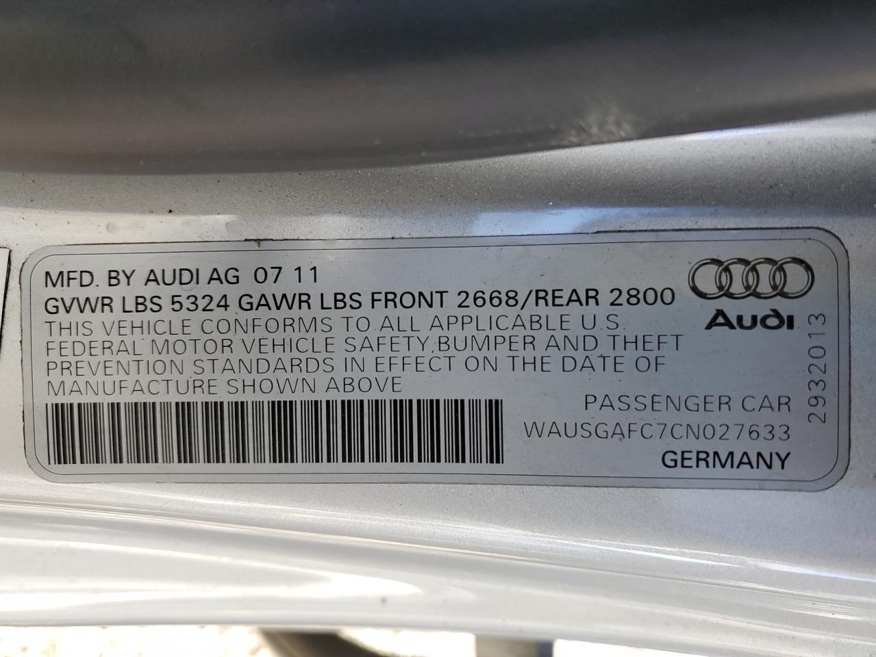 Lot #3050721114 2012 AUDI A7 PRESTIG