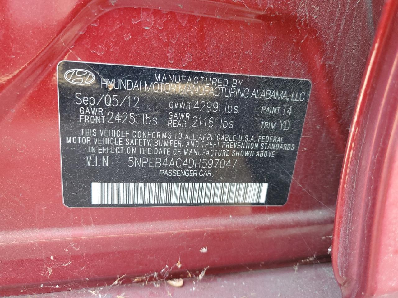 5npeb4ac4dh597047 - 2013 hyundai sonata - #82584844