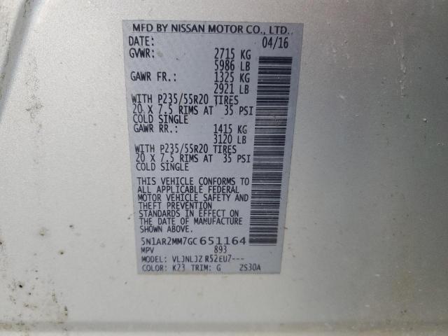 2016 NISSAN PATHFINDER - 5N1AR2MM7GC651164