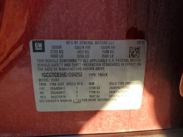 2016 CHEVROLET COLORADO L - 1GCGTCE36G1204252