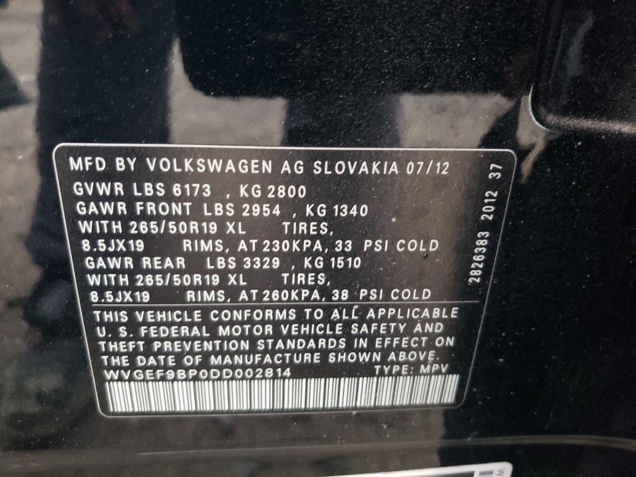 Lot #3029729664 2013 VOLKSWAGEN TOUAREG V6