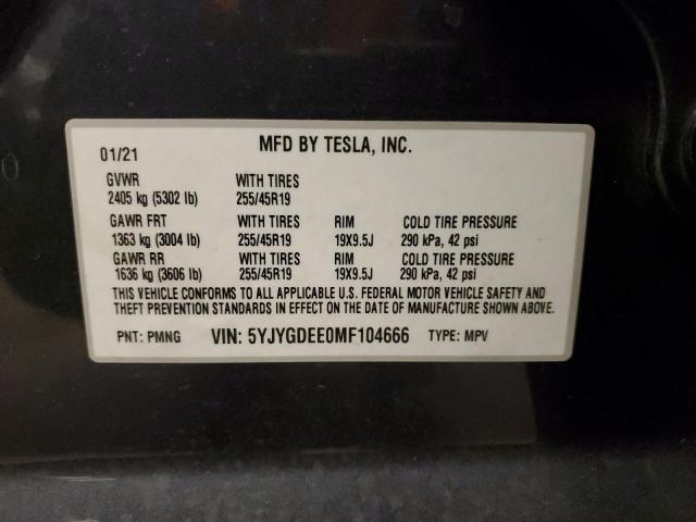 2021 TESLA MODEL Y - 5YJYGDEE0MF104666