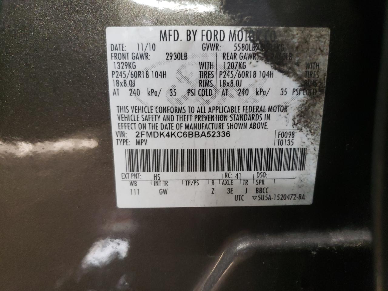 Lot #3027021773 2011 FORD EDGE LIMIT