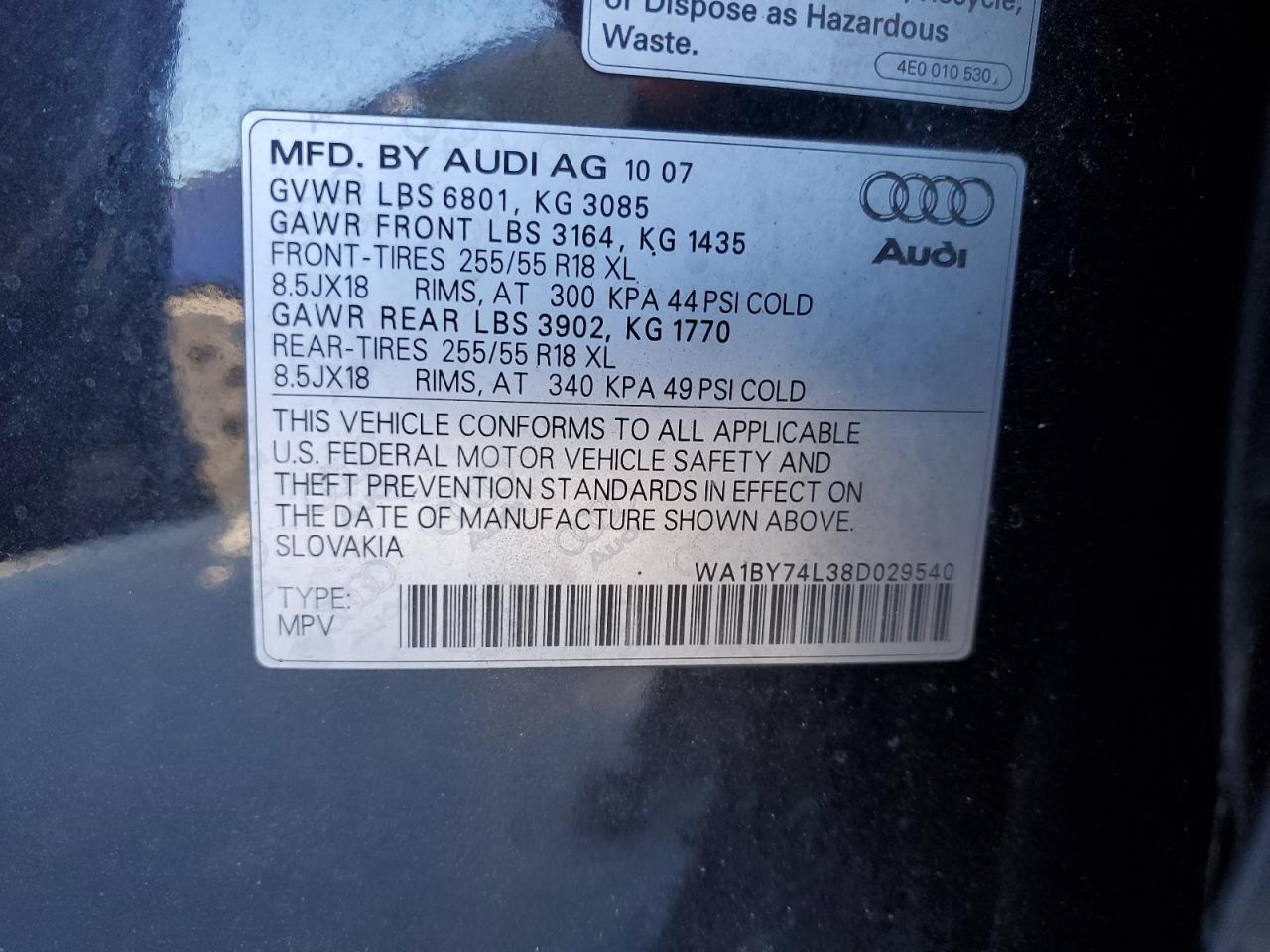 Lot #3024186882 2008 AUDI Q7 3.6 QUA