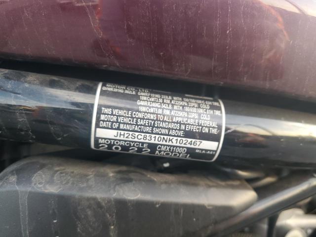 2022 HONDA CMX1100 D JH2SC8310NK102467