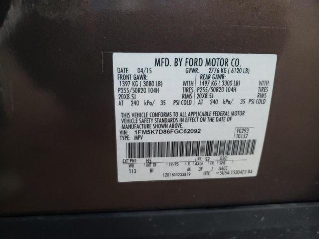 VIN 1FM5K7D86FGC62092 2015 FORD EXPLORER no.14