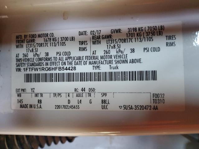 2017 FORD F150 RAPTO - 1FTFW1RG6HFB54428