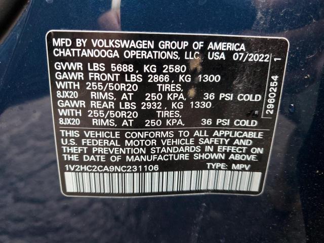 2022 VOLKSWAGEN ATLAS CROS - 1V2HC2CA9NC231106