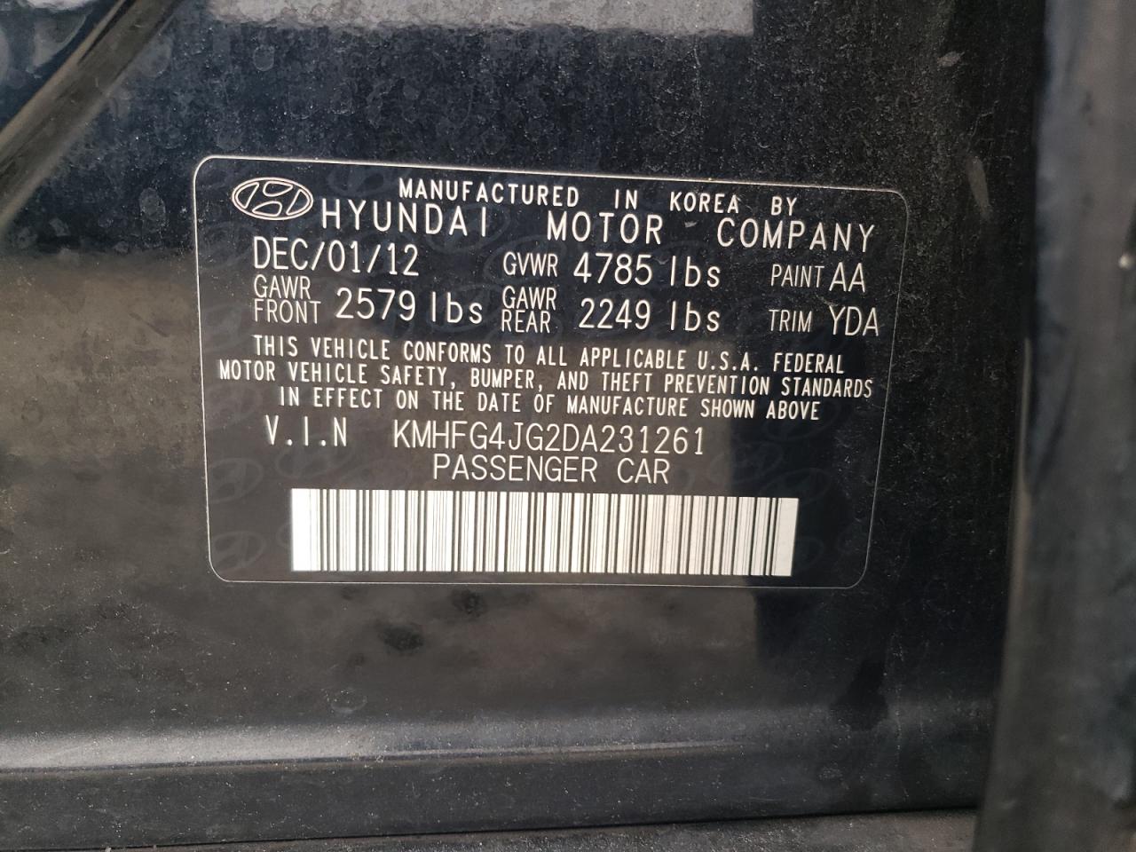 Lot #3037872260 2013 HYUNDAI AZERA