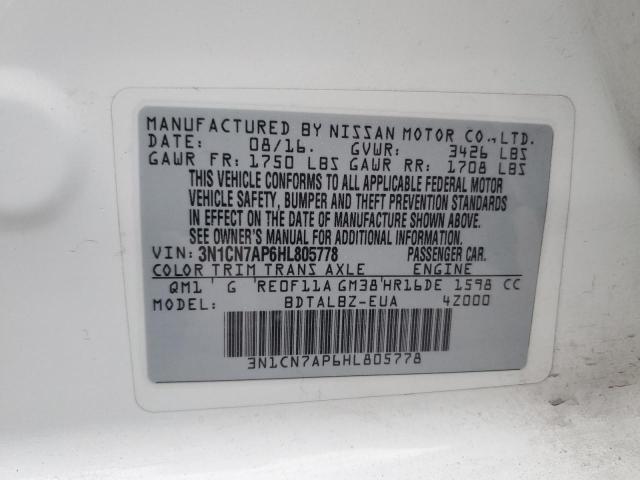 VIN 3N1CN7AP6HL805778 2017 NISSAN VERSA no.12