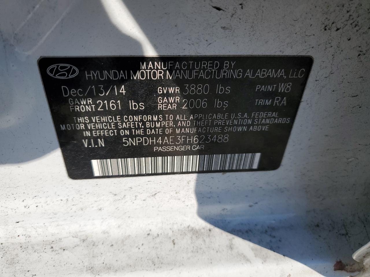 Lot #3033384894 2015 HYUNDAI ELANTRA SE