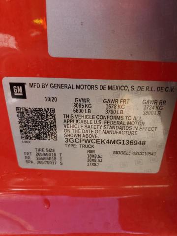 2021 CHEVROLET SILVERADO - 3GCPWCEK4MG136948