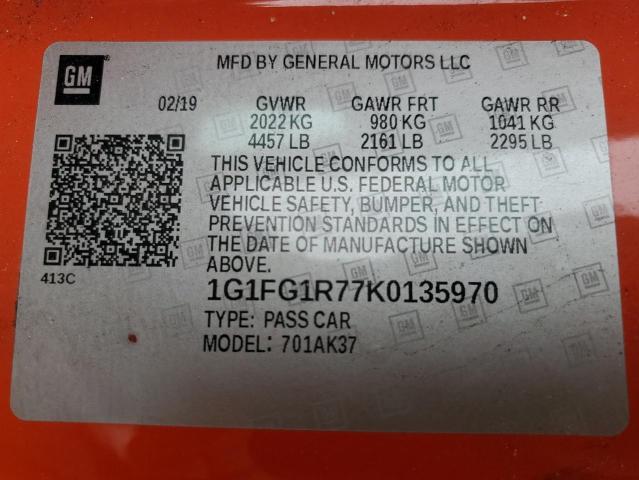 2019 CHEVROLET CAMARO SS - 1G1FG1R77K0135970
