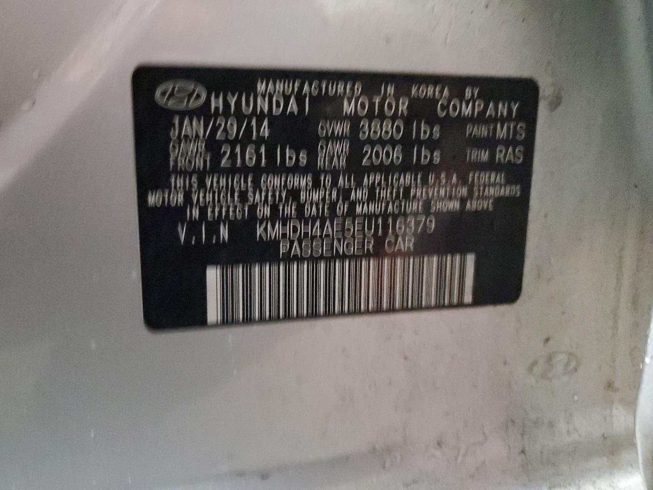 Lot #3034077843 2014 HYUNDAI ELANTRA SE